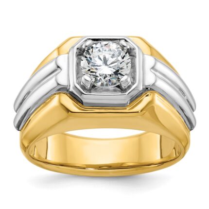 IBGoodman 14k Two-tone 1 carat Lab Grown Diamond VS/SI+ G+ Complete Polished and Grooved Men's Ring