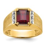 14k IBGoodman Men's Polished and Satin Created Ruby and 1/20 carat Diamond Complete Ring