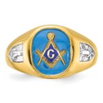 IBGoodman 10k with White Rhodium Men's Polished and Textured with Lab Created Sapphire Blue Lodge Master Masonic Ring - Image 6