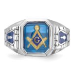 IBGoodman 14k White Gold Men's Polished and Textured with Blue Enamel and Lab Created Sapphire Blue Lodge Master Masonic Ring - Image 4