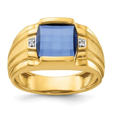 14k IBGoodman Men's Created Sapphire and Diamond Complete Ring
