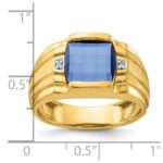 14k IBGoodman Men's Created Sapphire and Diamond Complete Ring - Image 3