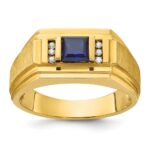 14k IBGoodman Men's Created Sapphire and 1/20 carat Diamond Satin Complete Ring