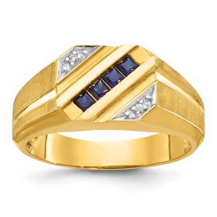 14k IBGoodman Men's Created Sapphire and Diamond Satin Complete Ring
