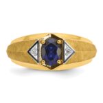 14k IBGoodman Men's Created Sapphire and Diamond Satin Complete Ring - Image 6