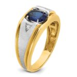 IBGoodman 14k Two-tone Men's Polished Satin and Grooved Lab Created Sapphire and AA Quality Diamond Ring - Image 8