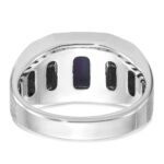 14k White Gold IBGoodman Men's Created Blue Star Sapphire and 1/15 carat Diamond Satin Complete Ring - Image 7
