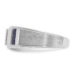 IBGoodman 14k White Gold Men's Polished and Satin 3-Row Lab Created Sapphire and 1/10 Carat AA Quality Diamond Ring - Image 4