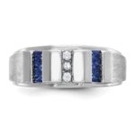IBGoodman 14k White Gold Men's Polished and Satin 3-Row Lab Created Sapphire and 1/10 Carat AA Quality Diamond Ring - Image 5