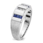 IBGoodman 14k White Gold Men's Polished and Satin 3-Row Lab Created Sapphire and 1/10 Carat AA Quality Diamond Ring - Image 7