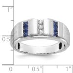 IBGoodman 14k White Gold Men's Polished and Satin 3-Row Lab Created Sapphire and 1/10 Carat AA Quality Diamond Ring - Image 2