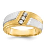 IBGoodman 14k Two-tone Men's Polished Satin and Grooved 3-Stone Ring Mounting