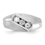 IBGoodman 14k White Gold Men's Polished and Satin 3-Stone 1/2 Carat AA Quality Diamond Ring - Image 6