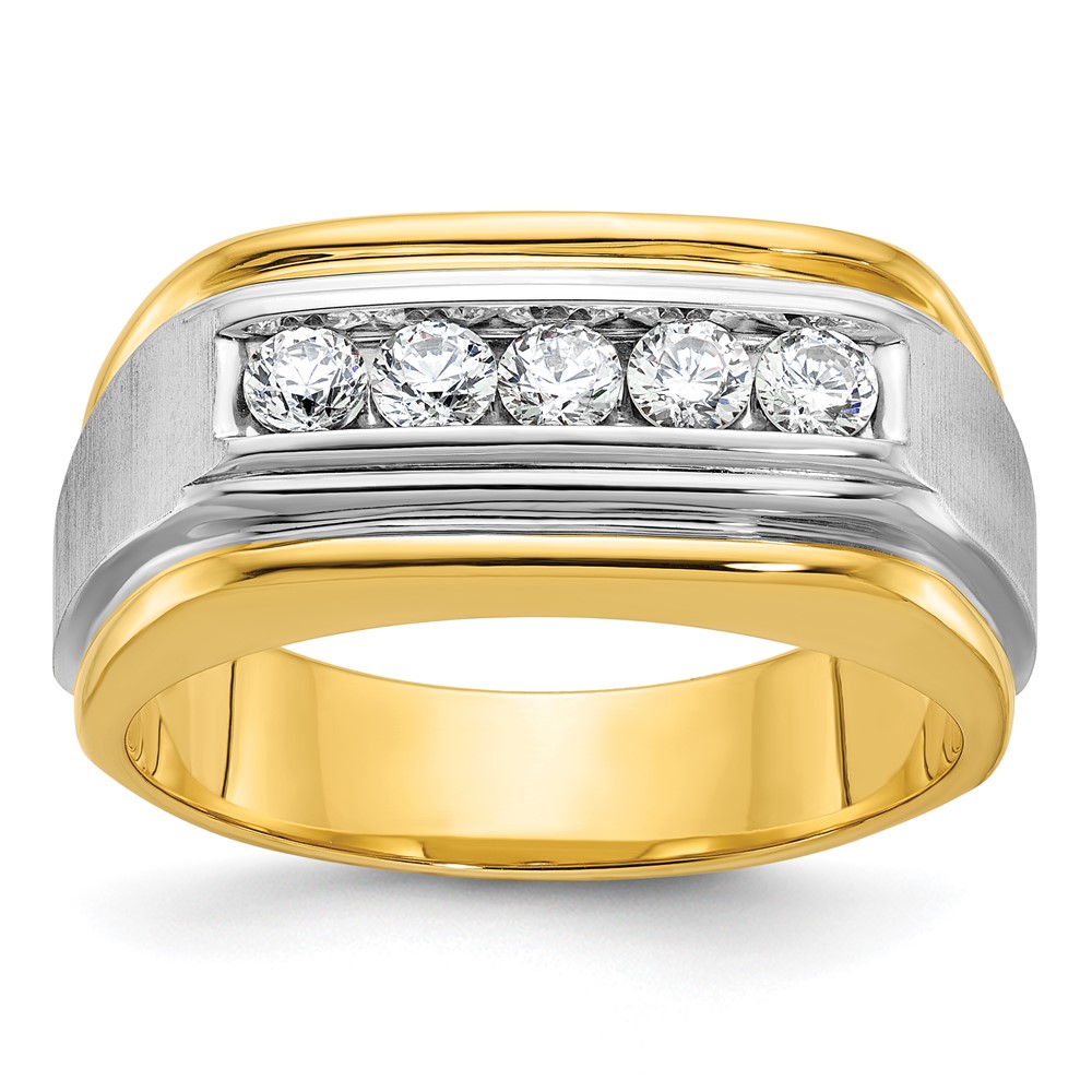 B58389-0YWA.jpg IBGoodman 10k Two-tone Men's Polished Satin and Grooved 5-Stone 1/2 Carat A Quality Diamond Ring - Image 1