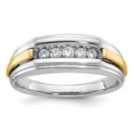 IBGoodman 14k Two-tone Men's Polished and Grooved 5-Stone 1/4 Carat AA Quality Diamond Ring