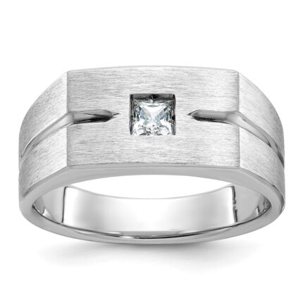 14k White Gold IBGoodman Men's Polished and Satin 1/4 carat Diamond Complete Ring