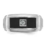 IBGoodman 14k White Gold with Black Enamel Men's Polished Satin and Grooved 1/20 Carat AA Quality Diamond Ring - Image 6