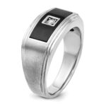 IBGoodman 14k White Gold with Black Enamel Men's Polished Satin and Grooved 1/20 Carat AA Quality Diamond Ring - Image 8