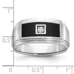 IBGoodman 14k White Gold with Black Enamel Men's Polished Satin and Grooved 1/20 Carat AA Quality Diamond Ring - Image 3