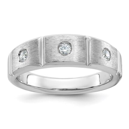 IBGoodman 14k White Gold Men's Polished Satin and Grooved 3-Stone Ring Mounting
