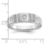 IBGoodman 14k White Gold Men's Polished Satin and Grooved 3-Stone Ring Mounting - Image 3
