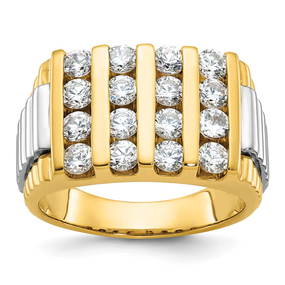 B58975-4YWAA-6.jpg IBGoodman 14k Two Tone 2 carat Lab Grown Diamond VS/SI+ G+ Complete Grooved Four Row Men's Ring - Image 1