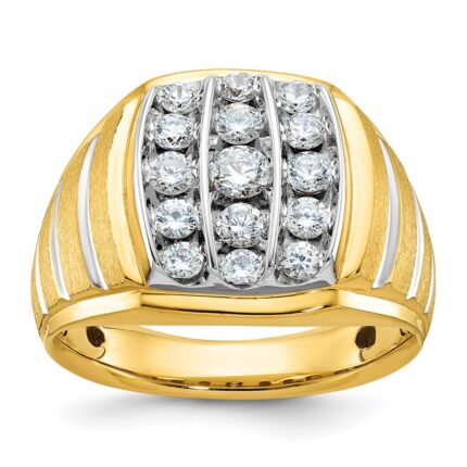 IBGoodman 14k Two-tone with White Rhodium Men's Polished Satin and Grooved 1 Carat AA Quality Diamond Ring