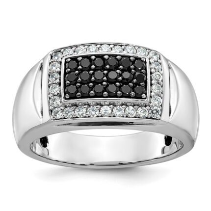 IBGoodman 14k White Gold Men's Polished and Cut-Out 3/4 Carat AA Quality Black and White Diamond Rectangle Ring