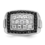 IBGoodman 14k White Gold Men's Polished and Textured 1 Carat Black and White Diamond Cluster Ring - Image 6