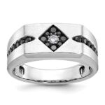 14k White Gold with Black Rhodium IBGoodman Men's Satin 5/8 carat Black and White Diamond Complete Ring