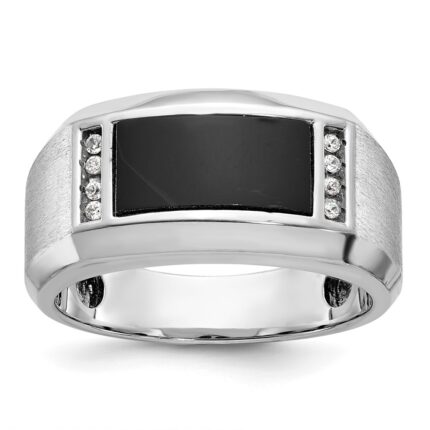 14k White Gold IBGoodman Men's Satin Onyx and 1/15 carat Diamond Complete Ring