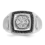 IBGoodman 10k White Gold Men's Polished and Satin 3/4 Carat A Quality Black and White Diamond Halo Cluster Ring - Image 4