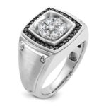 IBGoodman 10k White Gold Men's Polished and Satin 3/4 Carat A Quality Black and White Diamond Halo Cluster Ring - Image 6