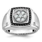 IBGoodman 14k White Gold Men's Polished and Satin 3/4 Carat AA Quality Black and White Diamond Halo Cluster Ring