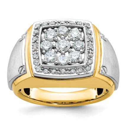 IBGoodman 10k Two-tone Men's Polished and Satin 1 Carat A Quality Diamond Square Cluster Ring