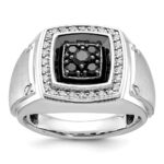 IBGoodman 14k White Gold with Black Rhodium Men's Polished and Satin 5/8 Carat Black and White Diamond Ring