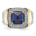 IBGoodman 14k Two-tone Men's Polished Lab Created Sapphire and AA Quality Diamond Ring - Image 6