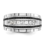 IBGoodman 14k White Gold Men's Polished Satin and Textured 7-Stone Ring Mounting - Image 5