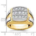 IBGoodman 14k Two-tone Men's Polished and Grooved 3-Row 1 Carat AA Quality Diamond Cluster Ring - Image 3