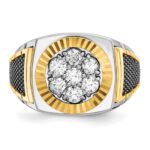 IBGoodman 10k Two-tone with Black Rhodium Men's Polished Textured and Diamond-cut 1 Carat A Quality Diamond Round Cluster Ring - Image 6