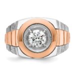 IBGoodman 14k White and Rose Gold Men's Polished Satin and Grooved Solitaire Ring Mounting - Image 5
