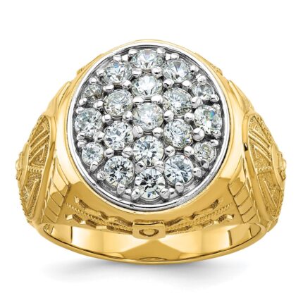 IBGoodman 14k Two-tone Men's Polished and Textured 1 5/8 Carat AA Quality Diamond Oval Cluster Ring