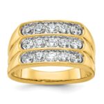 14k IBGoodman Men's Polished and Grooved 3-Row Ring Mounting