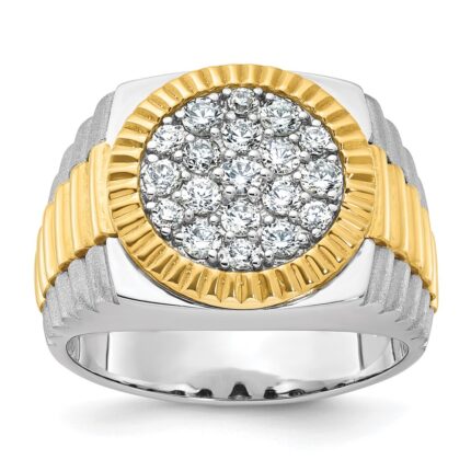 IBGoodman 14k Two-Tone 1 1/6 carat Lab Grown Diamond VS/SI+ G+ Complete Ribbed Men's Cluster Ring