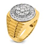 IBGoodman 14k Two-tone Men's Polished Satin and Ribbed 2 Carat AA Quality Diamond Round Cluster Ring - Image 8