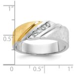 IBGoodman 14k Two-tone Men's Polished Satin and Grooved 4-Stone 1/4 Carat AA Quality Diamond Ring - Image 3