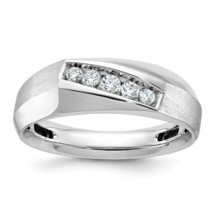 14k White Gold IBGoodman Men's Polished & Satin 5-Stone Ring Mounting