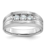 IBGoodman 14k White Gold Men's Polished Satin and Grooved 3-Stone Ring Mounting