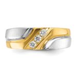 IBGoodman 14k Two-tone Men's Polished Satin and Grooved 3-Stone 1/6 Carat AA Quality Diamond Ring - Image 6