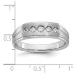 IBGoodman 14k White Gold Men's Polished Satin and Grooved 1/4 Carat AA Quality Diamond 5-Stone Ring - Image 3